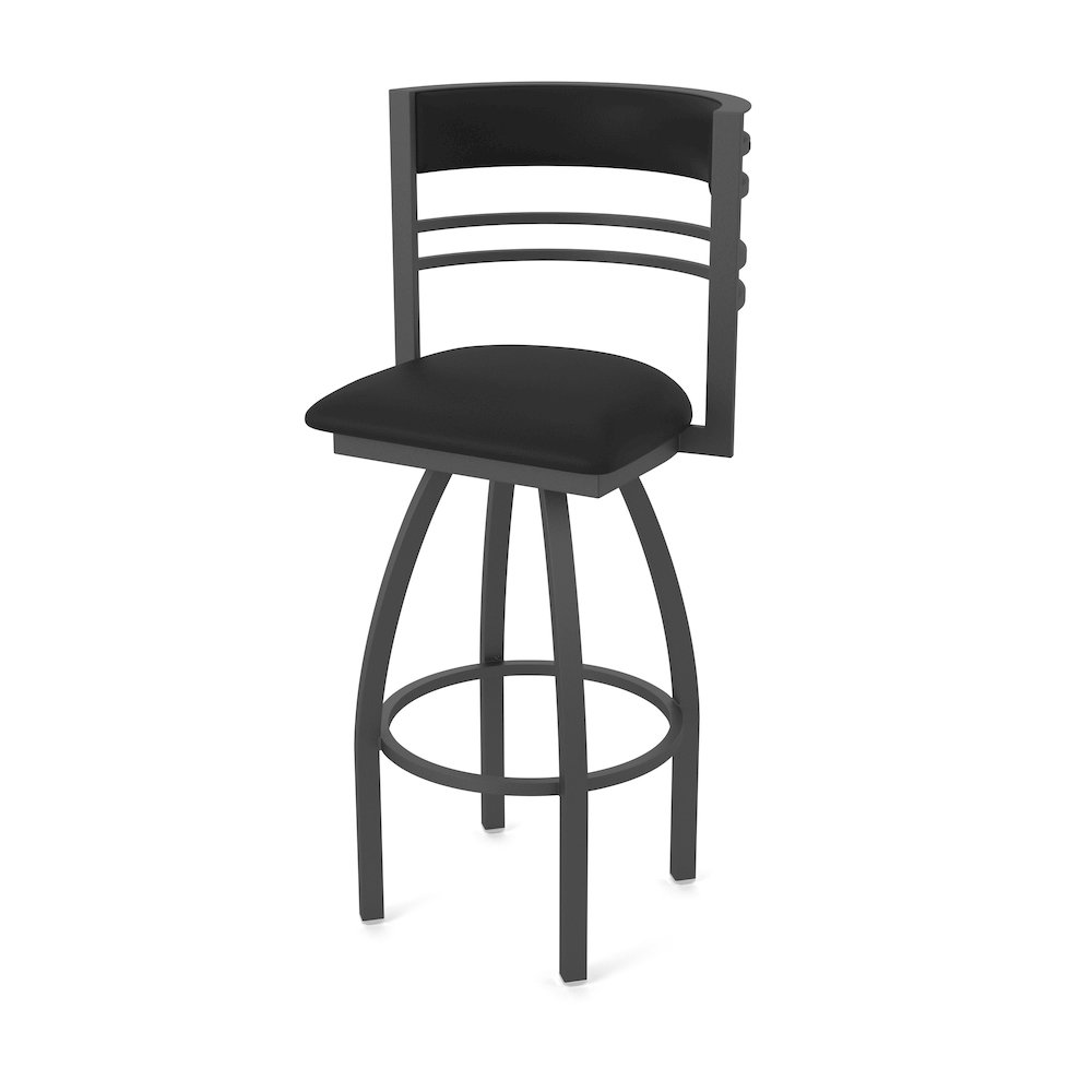 Swivel Counter Stool with Pewter Finish and Black Vinyl Seat and Back. Picture 1