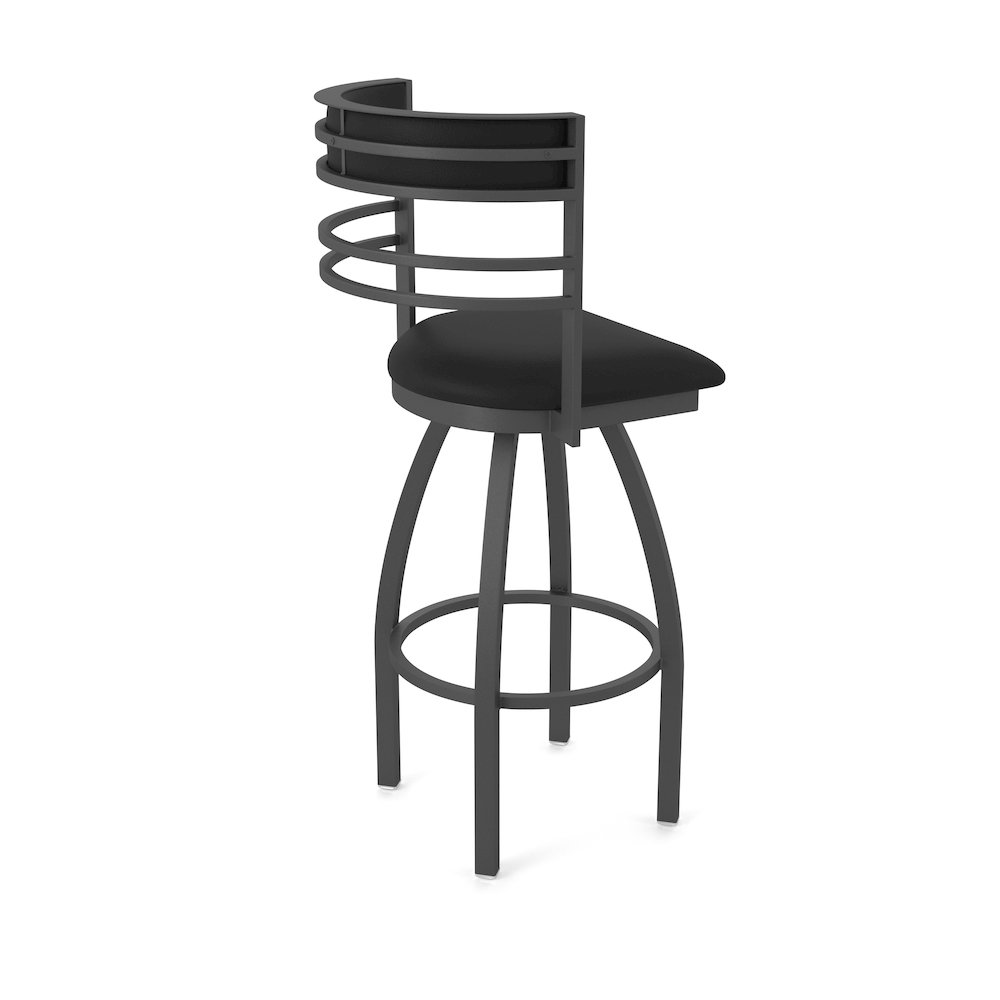 Swivel Counter Stool with Pewter Finish and Black Vinyl Seat and Back. Picture 2