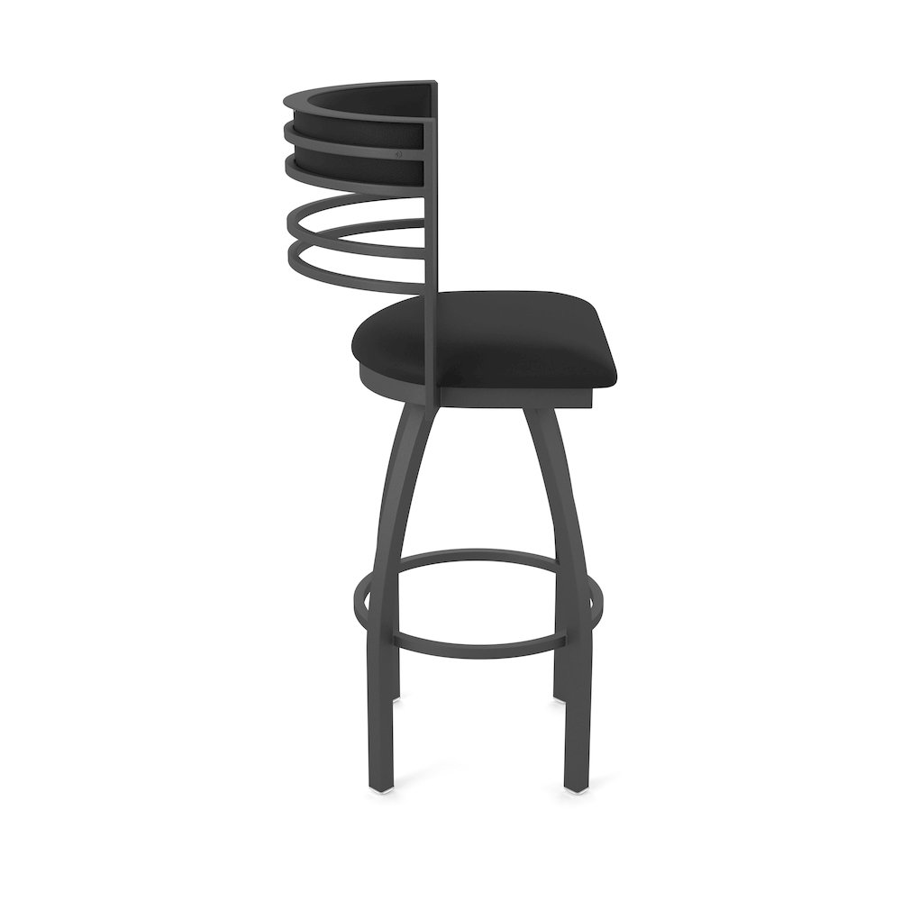 Swivel Counter Stool with Pewter Finish and Black Vinyl Seat and Back. Picture 4
