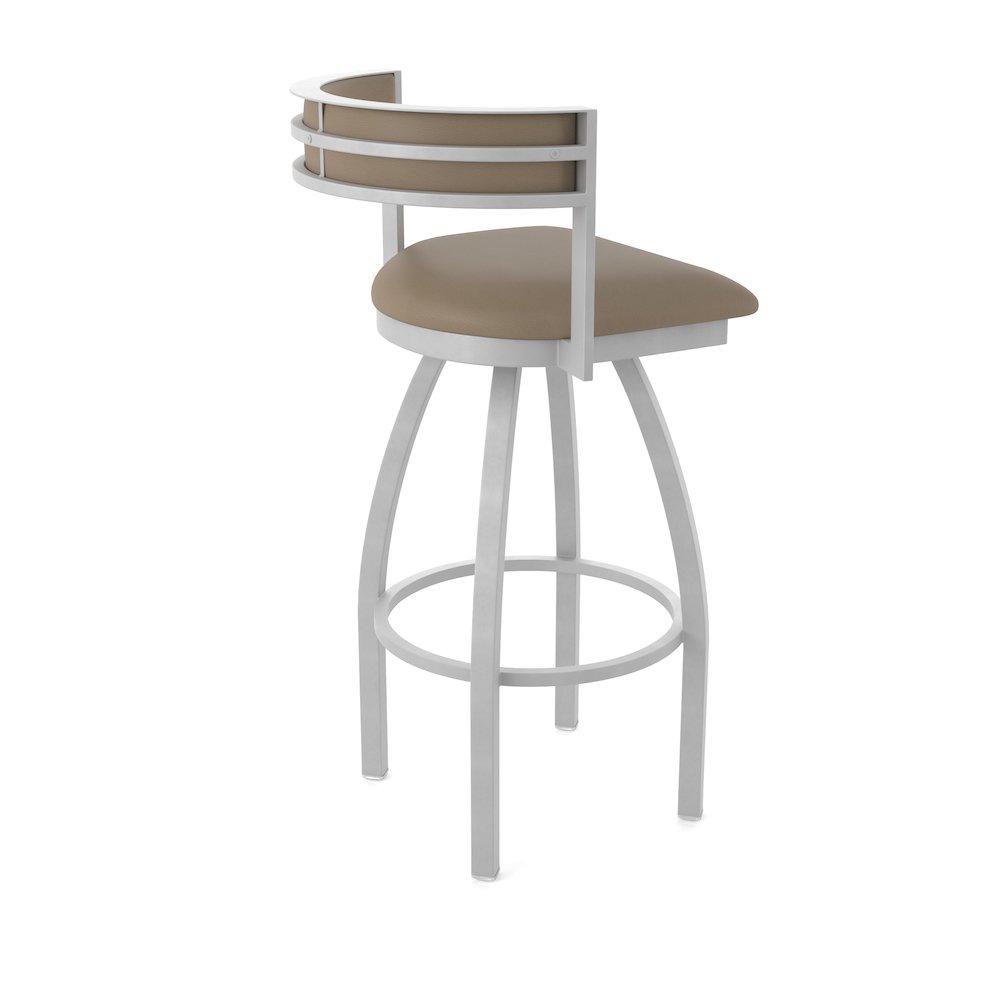 Swivel Counter Stool with Anodized Nickel Finish and Canter Earth Seat and Back. Picture 2