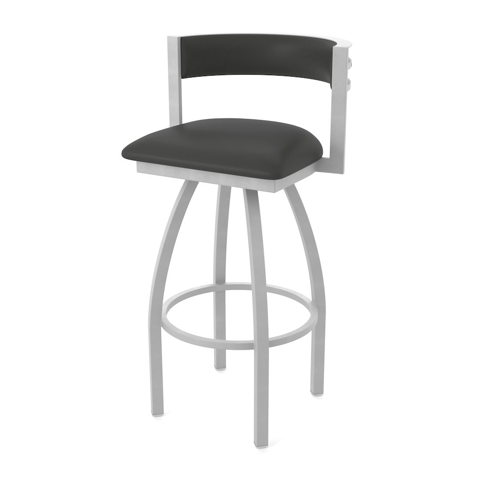 Swivel Counter Stool with Anodized Nickel Finish and Canter Iron Seat and Back. Picture 1