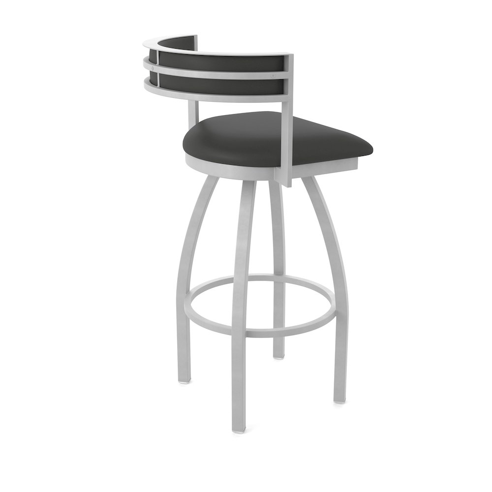 Swivel Counter Stool with Anodized Nickel Finish and Canter Iron Seat and Back. Picture 2