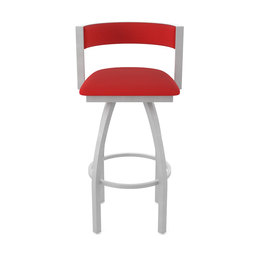 Swivel Counter Stool with Anodized Nickel Finish and Canter Red Seat and Back. Picture 5