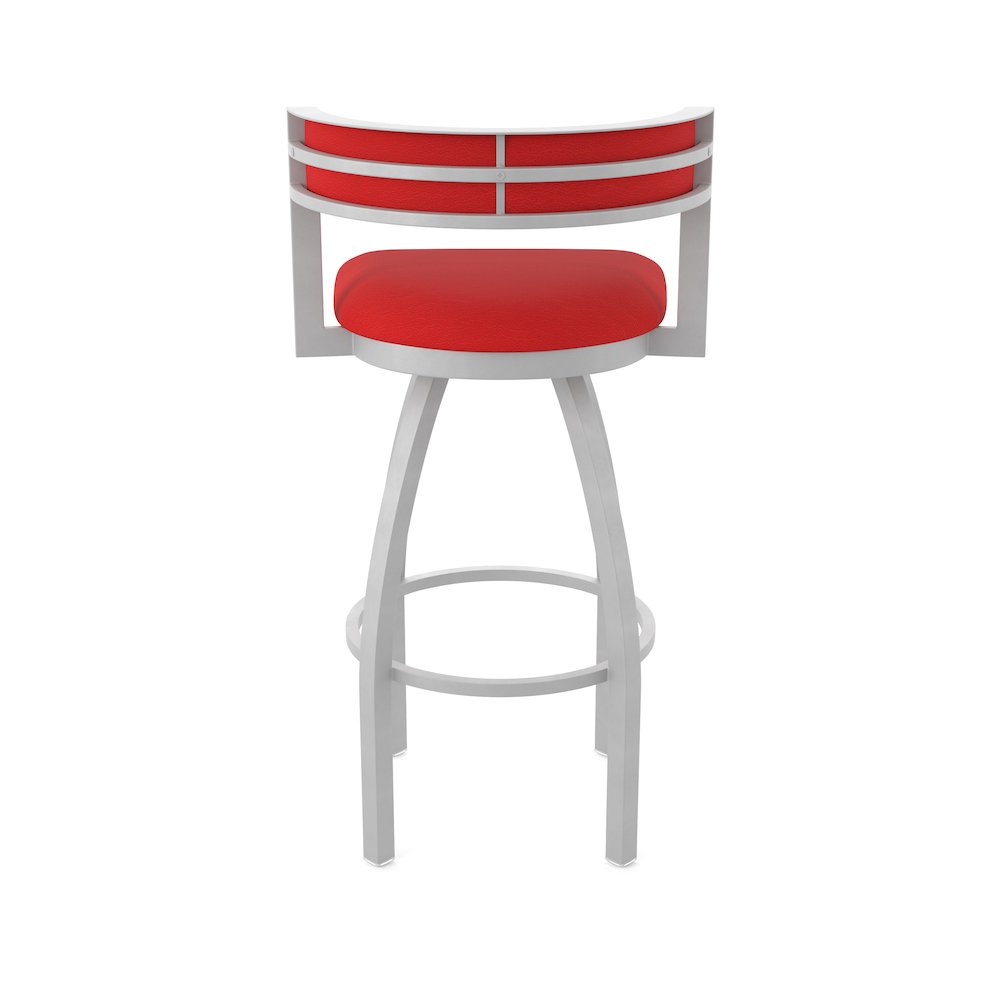 Swivel Counter Stool with Anodized Nickel Finish and Canter Red Seat and Back. Picture 6