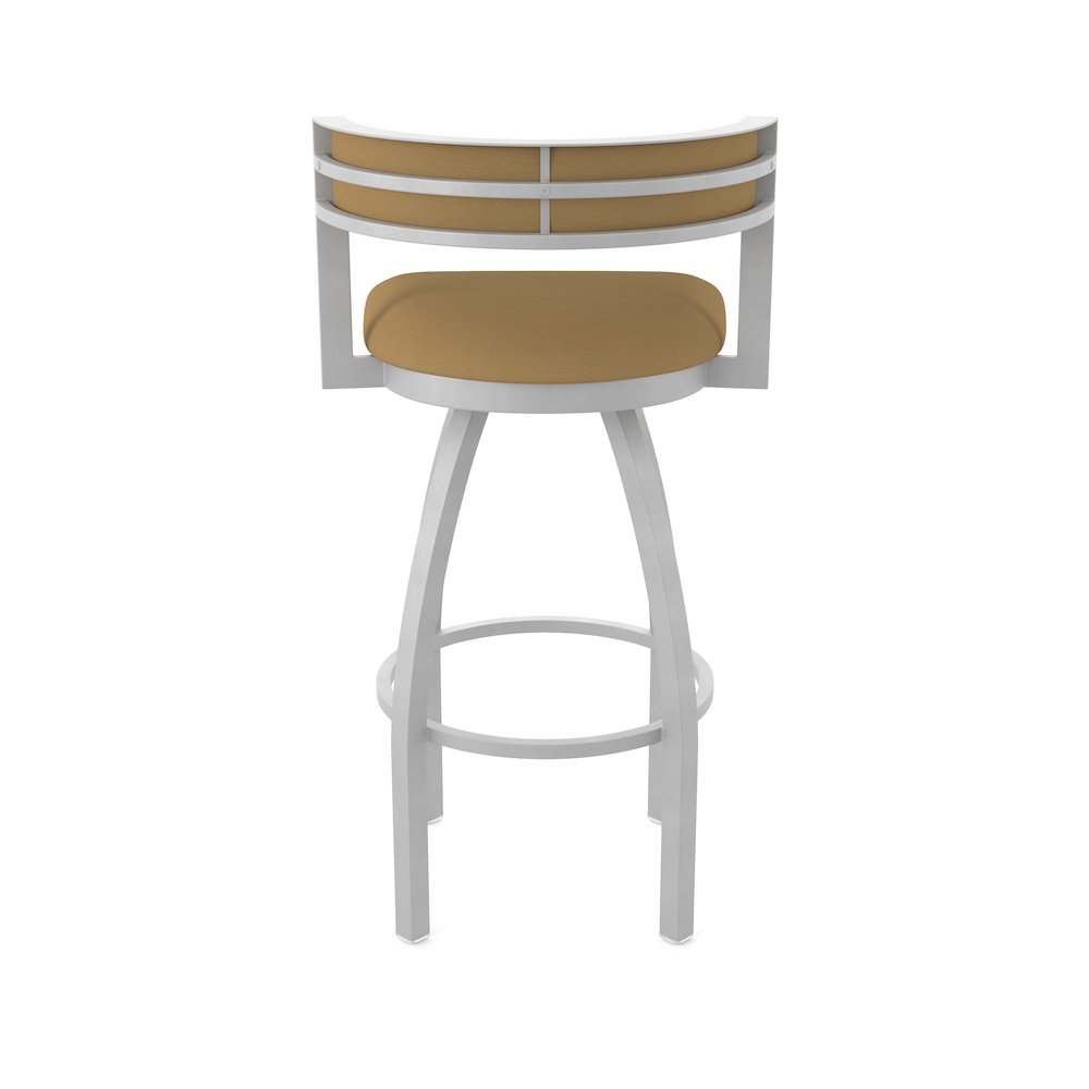 Swivel Counter Stool with Anodized Nickel Finish and Canter Saddle Seat and Back. Picture 6