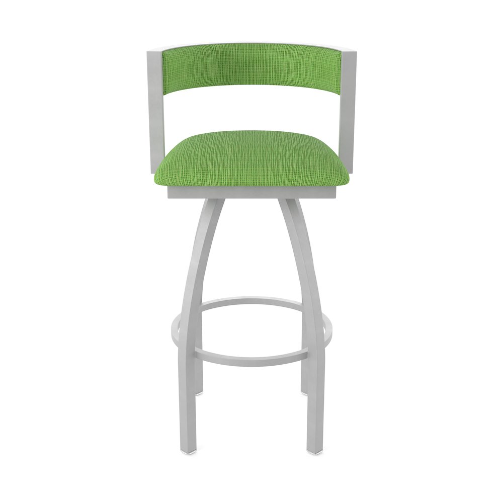 Swivel Counter Stool with Anodized Nickel Finish and Graph Parrot Seat and Back. Picture 5