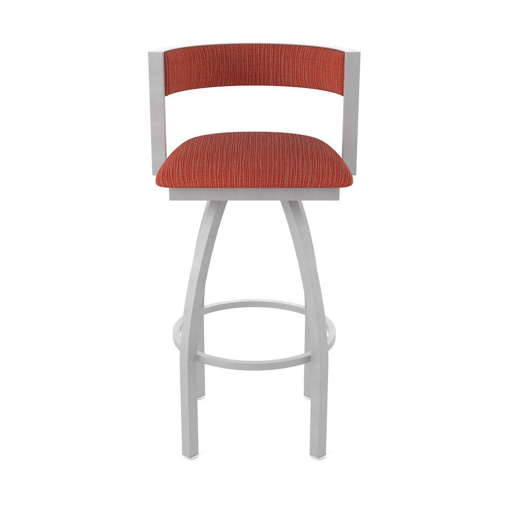 Swivel Counter Stool with Anodized Nickel Finish and Graph Poppy Seat and Back. Picture 5