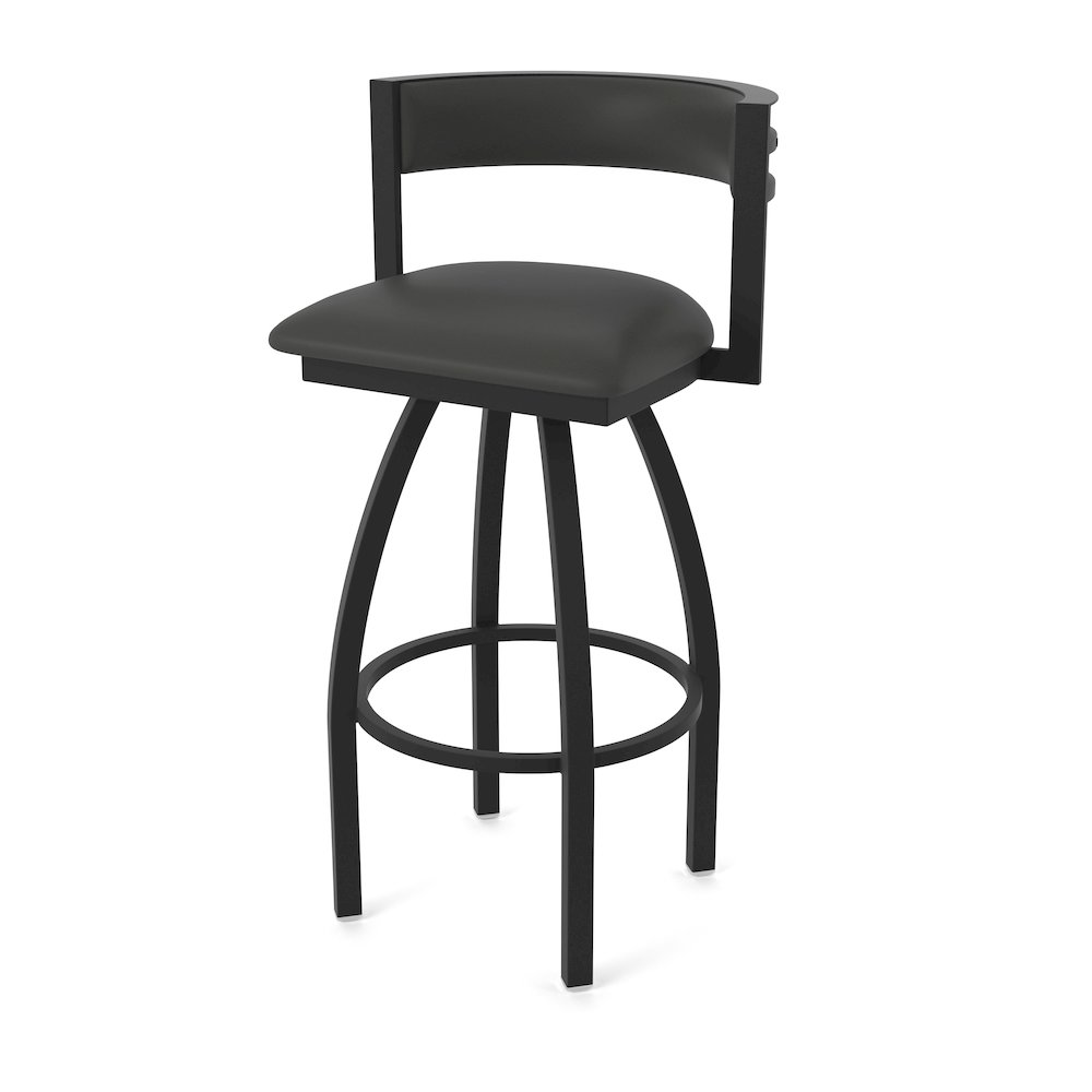 Swivel Counter Stool with Black Wrinkle Finish and Canter Iron Seat and Back. Picture 1