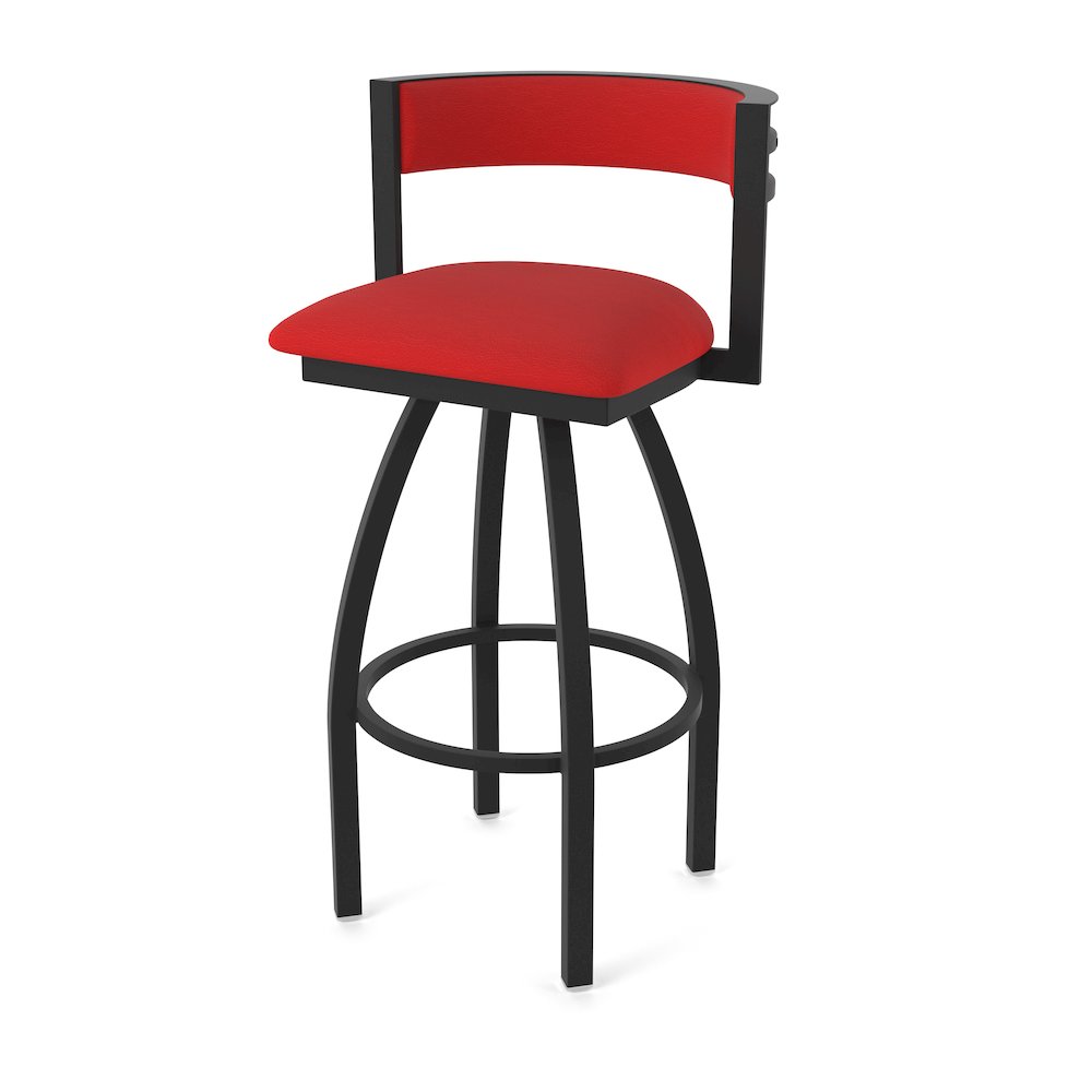 Swivel Counter Stool with Black Wrinkle Finish and Canter Red Seat and Back. Picture 1