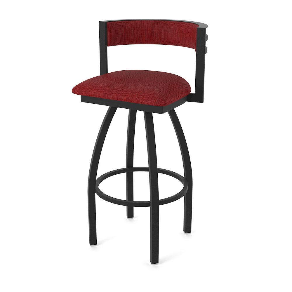 Swivel Counter Stool with Black Wrinkle Finish and Graph Ruby Seat and Back. Picture 1