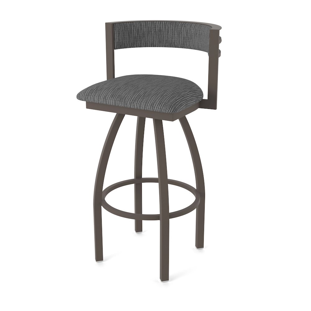 Swivel Counter Stool with Bronze Finish and Graph Coal Seat and Back. Picture 1