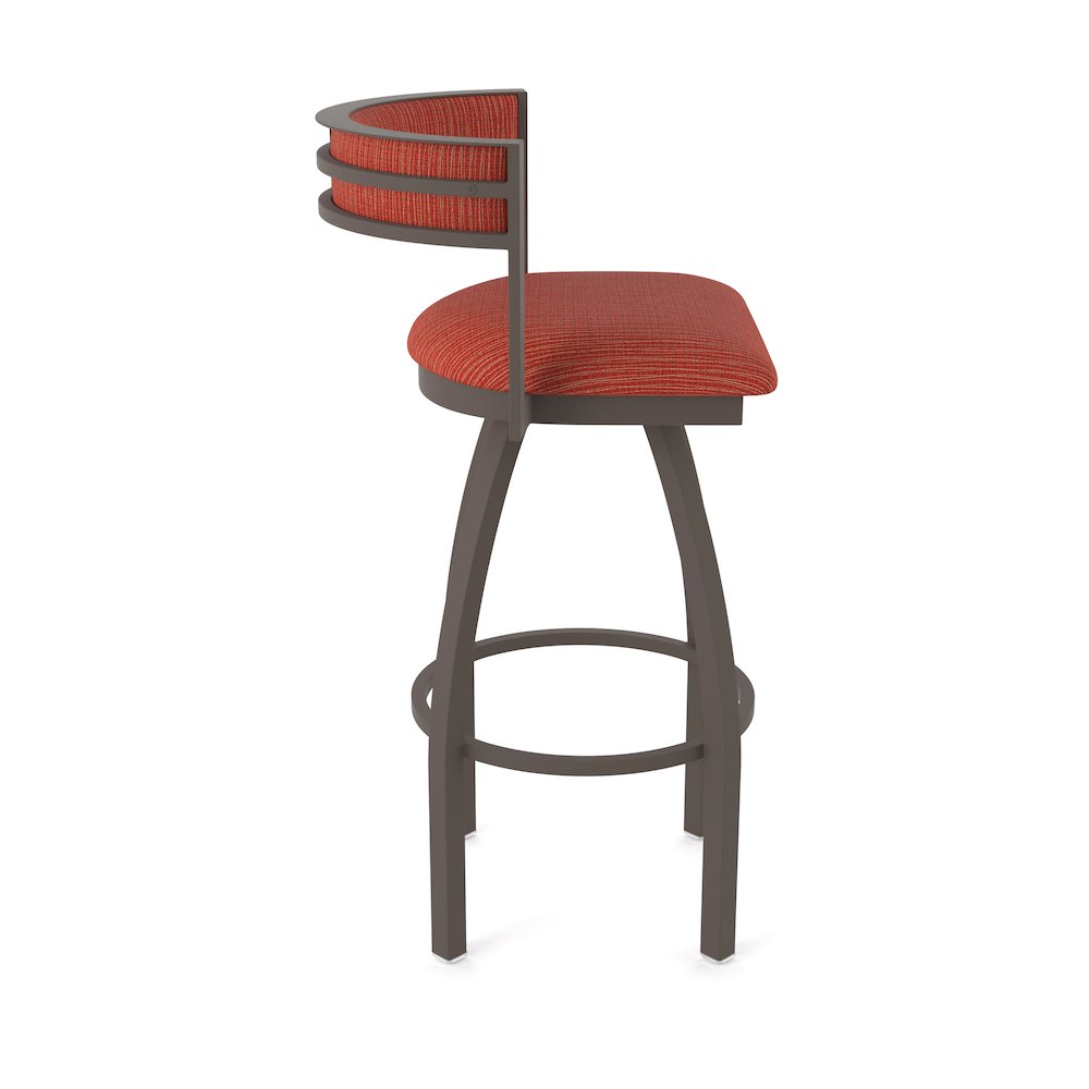 Swivel Counter Stool with Bronze Finish and Graph Poppy Seat and Back. Picture 4