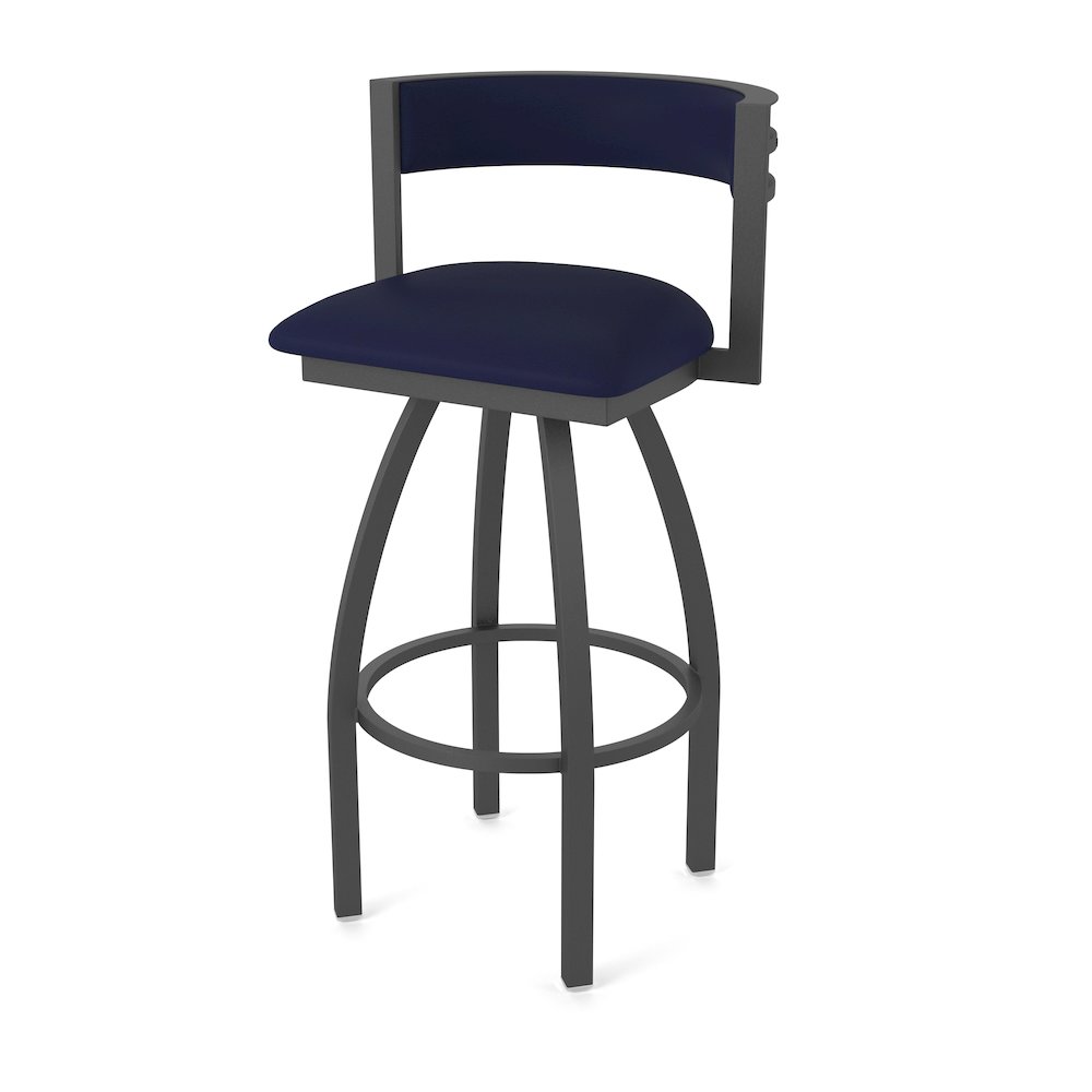 Swivel Counter Stool with Pewter Finish and Canter Twilight Seat and Back. Picture 1
