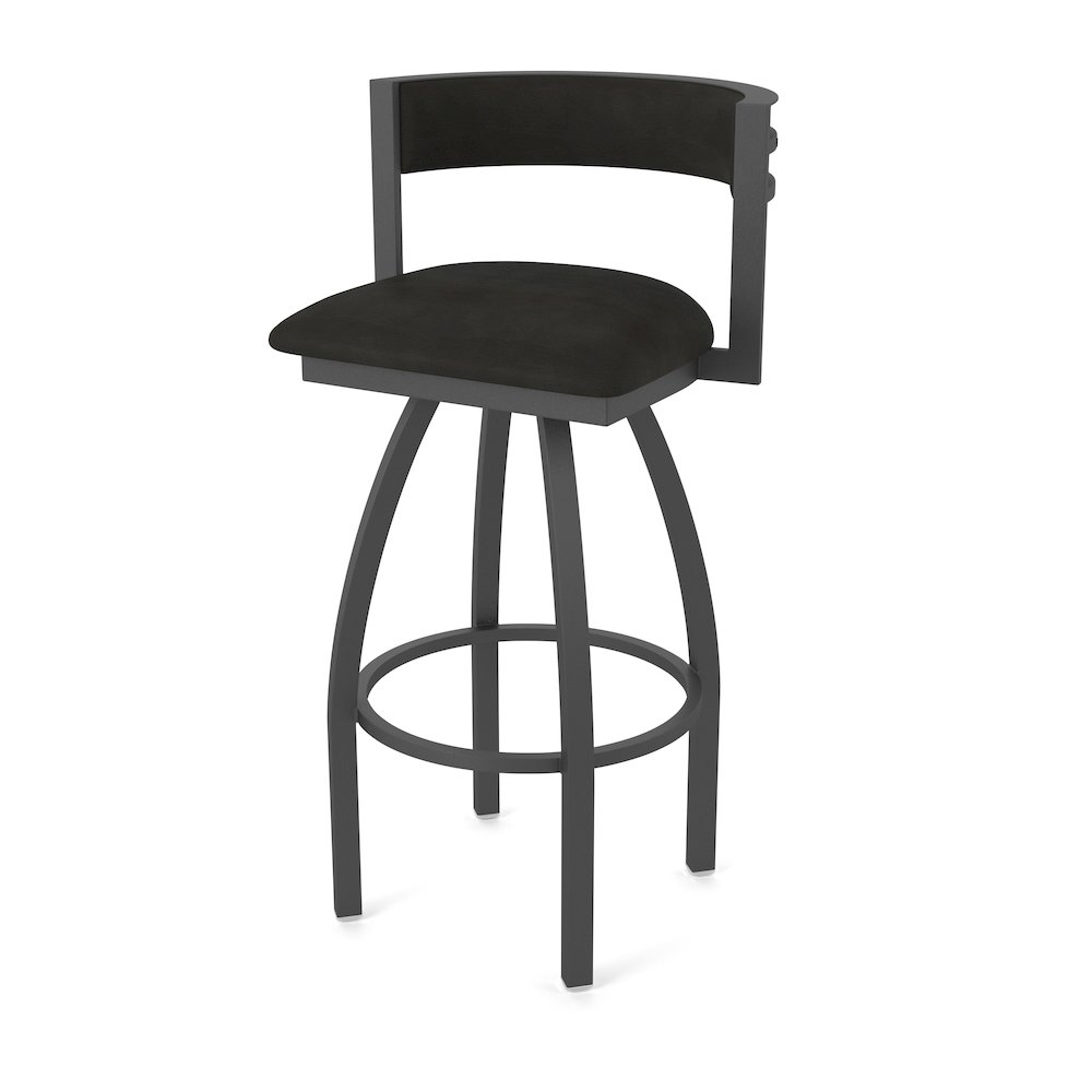 Swivel Counter Stool with Pewter Finish and Canter Espresso Seat and Back. Picture 1