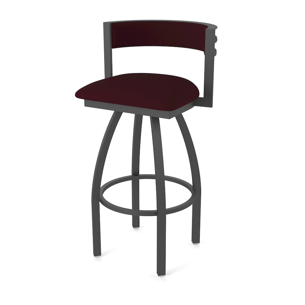 Swivel Counter Stool with Pewter Finish and Canter Bordeaux Seat and Back. Picture 1