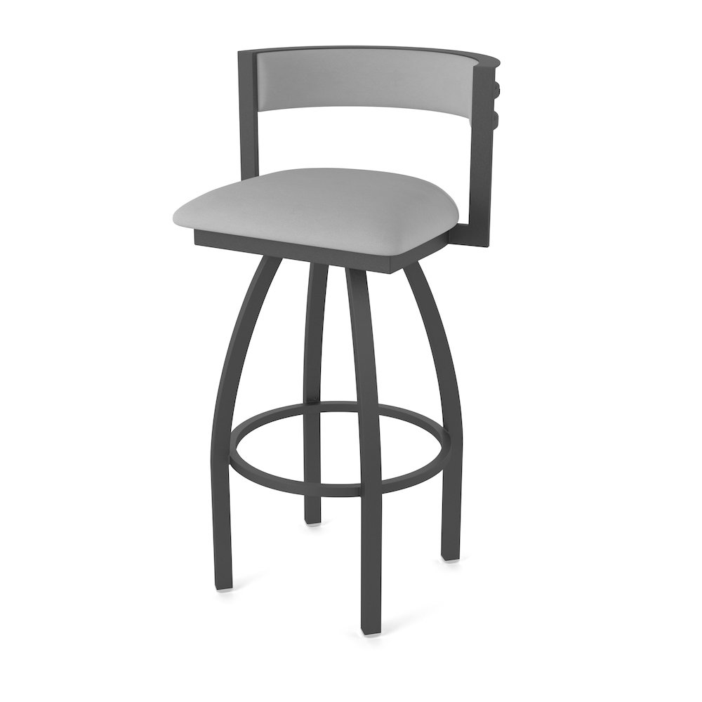 Swivel Counter Stool with Pewter Finish and Canter Folkstone Grey Seat and Back. Picture 1