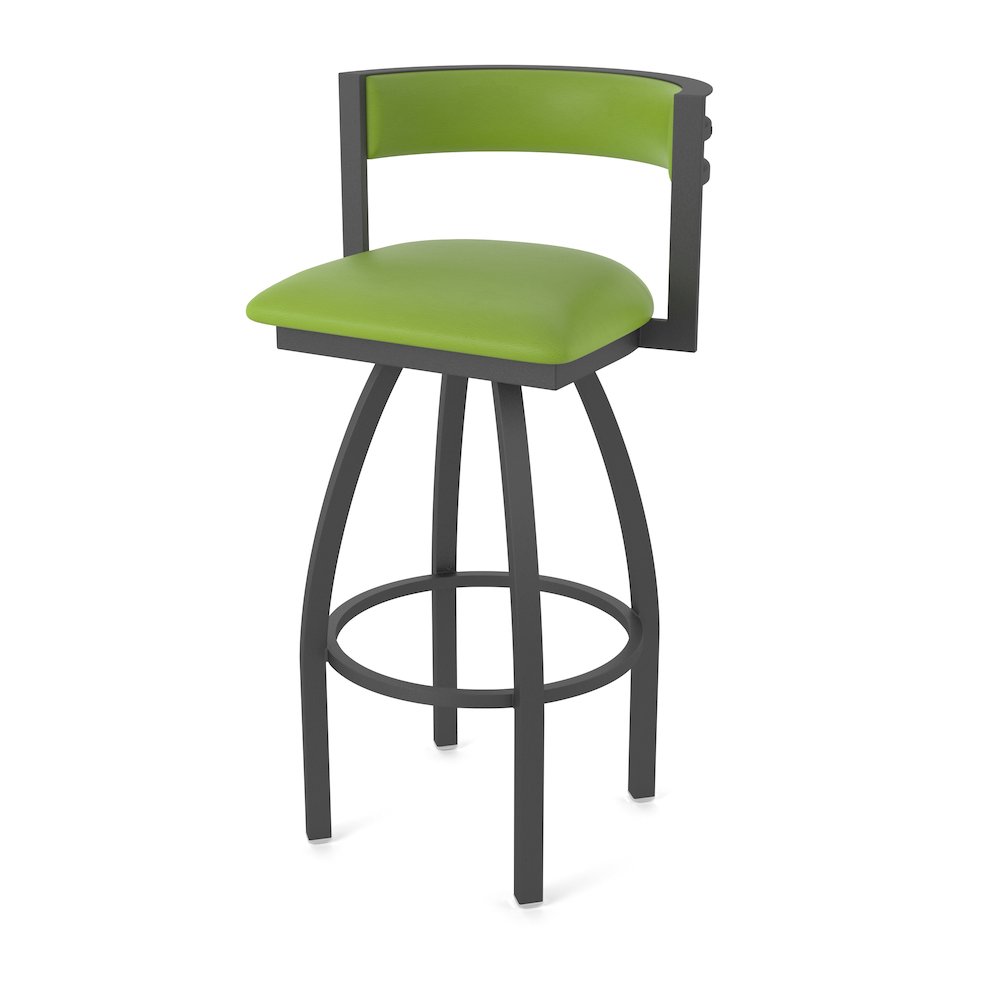 Swivel Counter Stool with Pewter Finish and Canter Kiwi Green Seat and Back. Picture 1