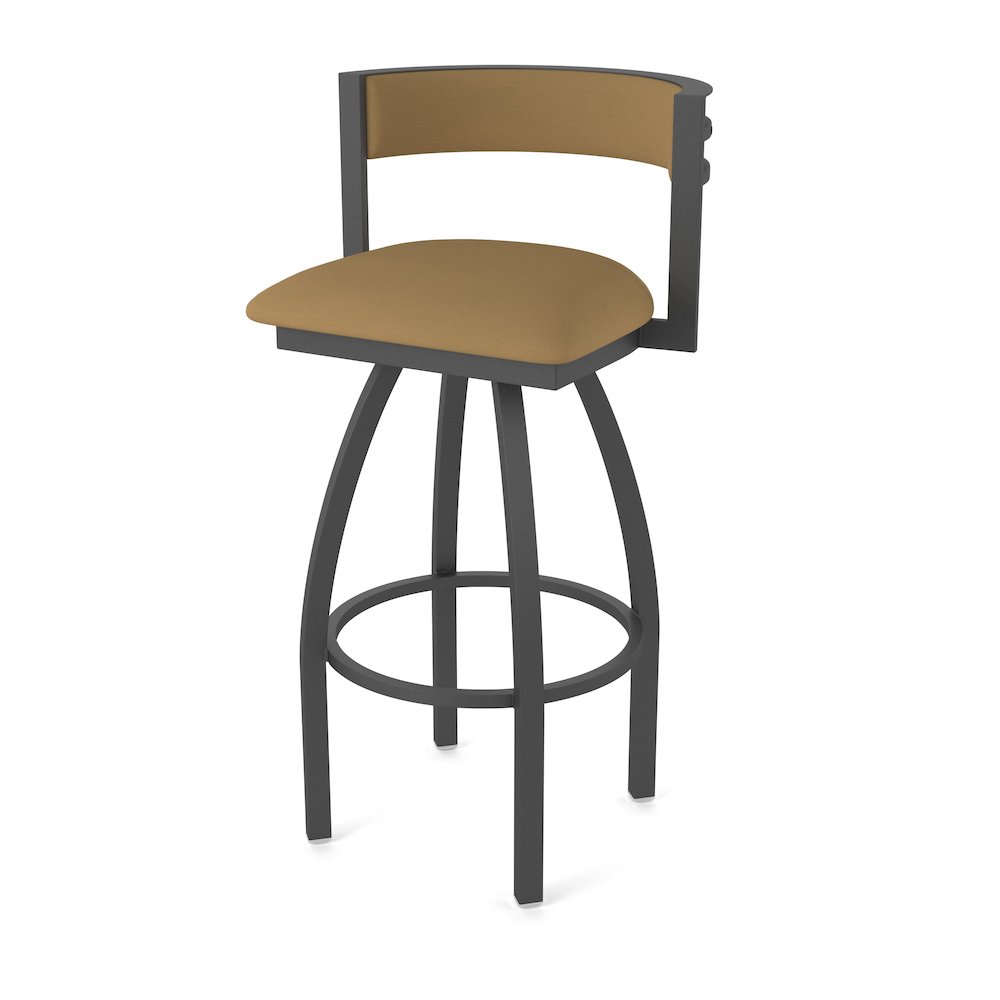 Swivel Counter Stool with Pewter Finish and Canter Saddle Seat and Back. Picture 1