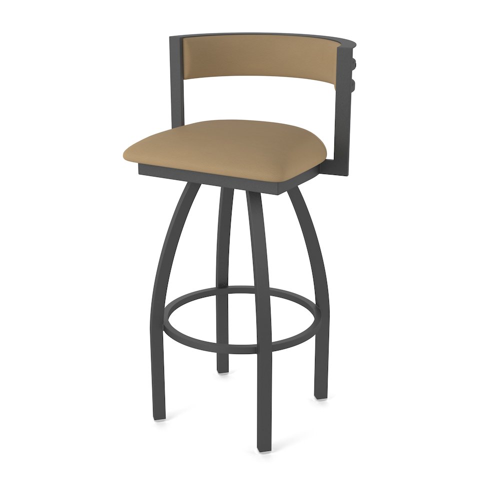 Swivel Counter Stool with Pewter Finish and Canter Sand Seat and Back. Picture 1