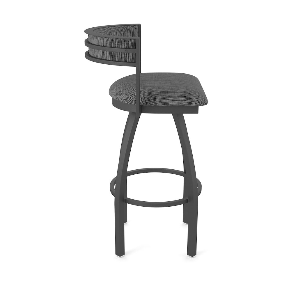 Swivel Counter Stool with Pewter Finish and Graph Coal Seat and Back. Picture 4