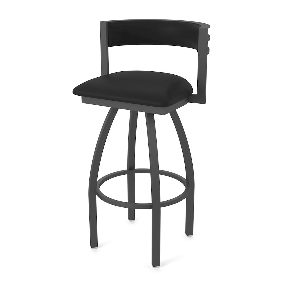 Swivel Counter Stool with Pewter Finish and Black Vinyl Seat and Back. Picture 1