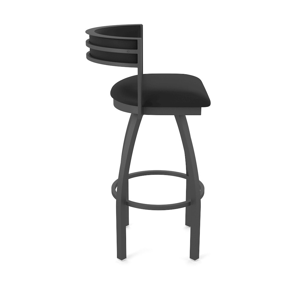 Swivel Counter Stool with Pewter Finish and Black Vinyl Seat and Back. Picture 4