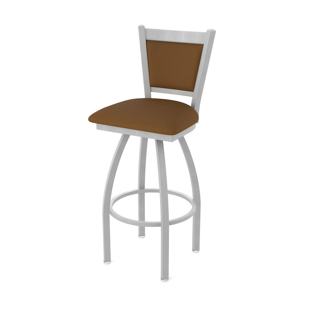 Swivel Counter Stool with Anodized Nickel Finish and Canter Thatch Seat and Back. Picture 1