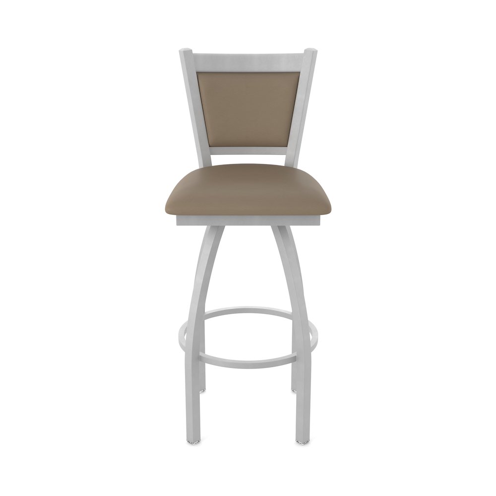 Swivel Counter Stool with Anodized Nickel Finish and Canter Earth Seat and Back. Picture 5
