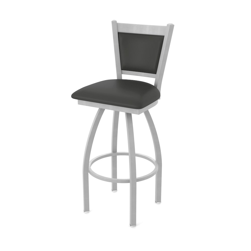 Swivel Counter Stool with Anodized Nickel Finish and Canter Iron Seat and Back. Picture 1