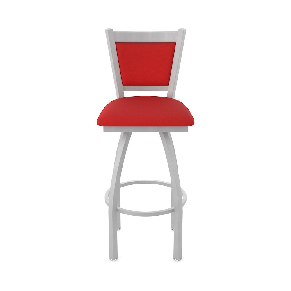 Swivel Counter Stool with Anodized Nickel Finish and Canter Red Seat and Back. Picture 5