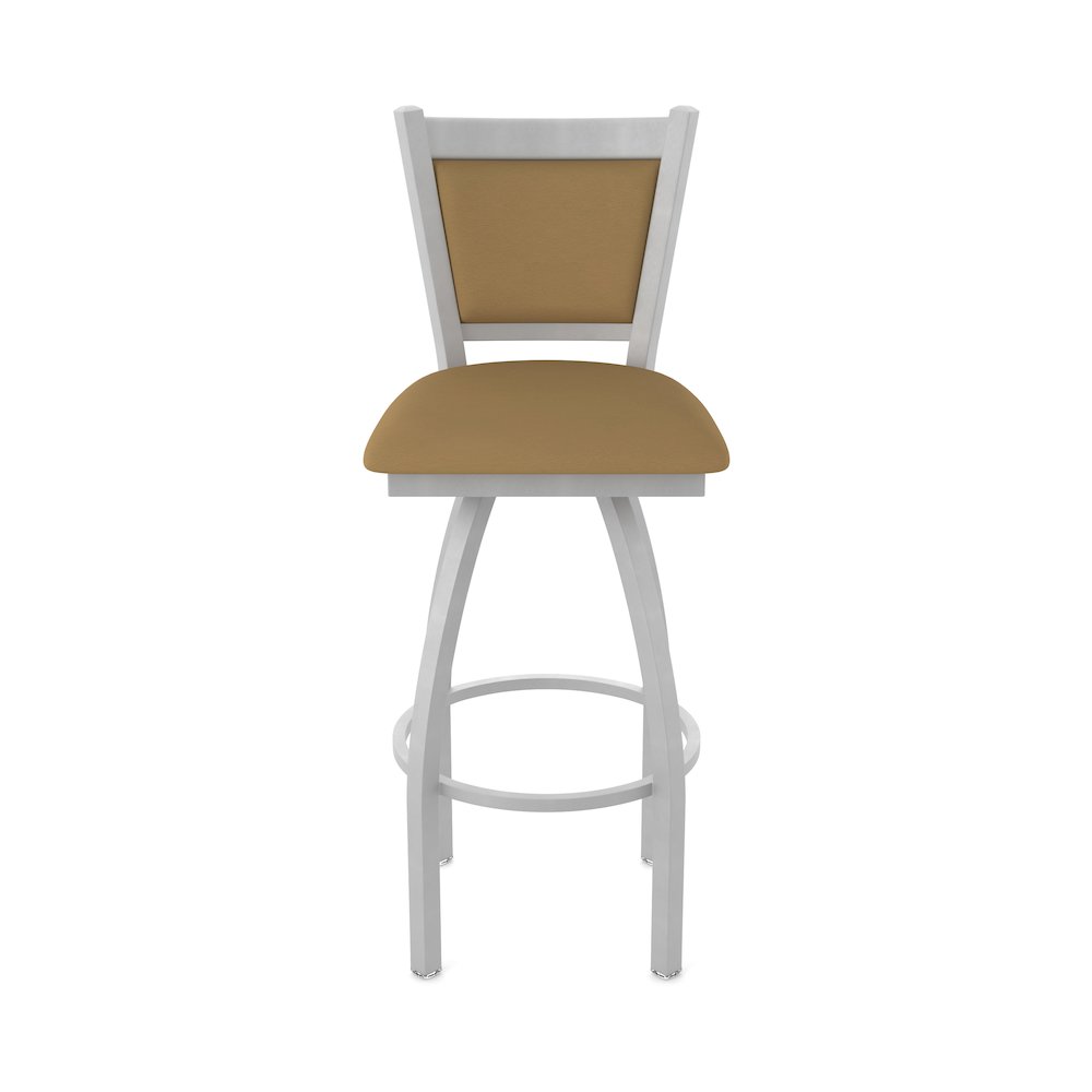 Swivel Counter Stool with Anodized Nickel Finish and Canter Saddle Seat and Back. Picture 5