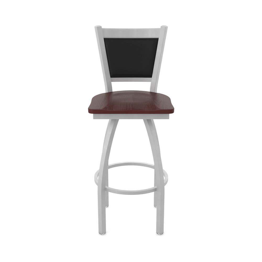 Swivel Counter Stool with Anodized Nickel Finish and Dark Cherry Oak Seat. Picture 5