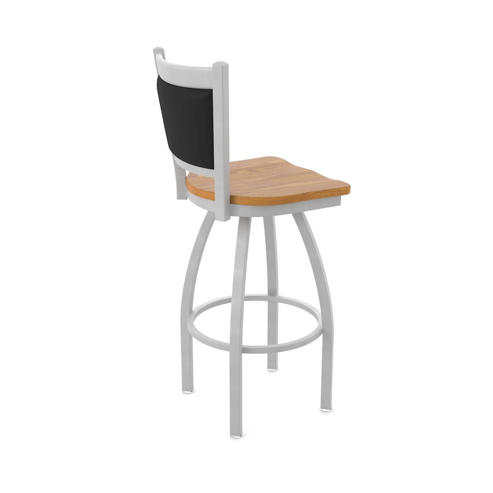 Swivel Counter Stool with Anodized Nickel Finish and Medium Oak Seat. Picture 2