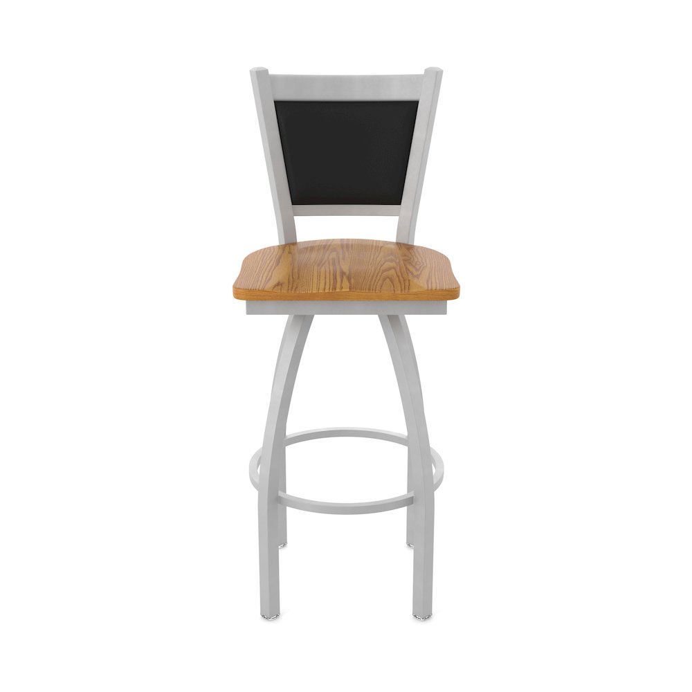 Swivel Counter Stool with Anodized Nickel Finish and Medium Oak Seat. Picture 5