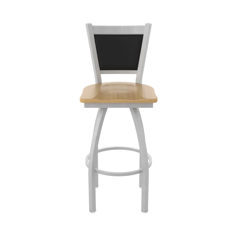 Swivel Counter Stool with Anodized Nickel Finish and Natural Maple Seat. Picture 5