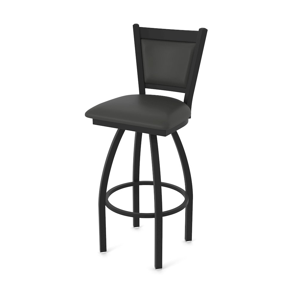 Swivel Counter Stool with Black Wrinkle Finish and Canter Iron Seat and Back. Picture 1