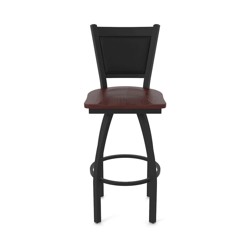 Swivel Counter Stool with Black Wrinkle Finish and Dark Cherry Oak Seat. Picture 5