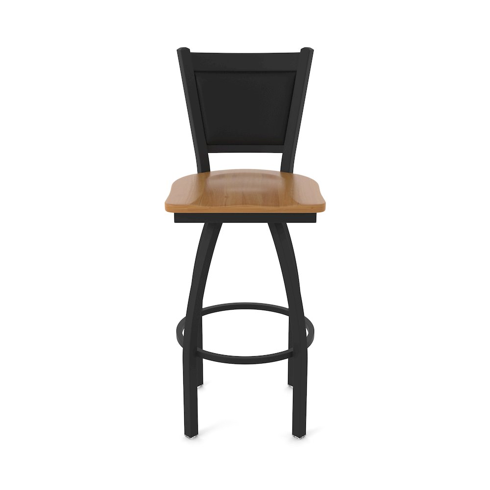 Swivel Counter Stool with Black Wrinkle Finish and Medium Maple Seat. Picture 5
