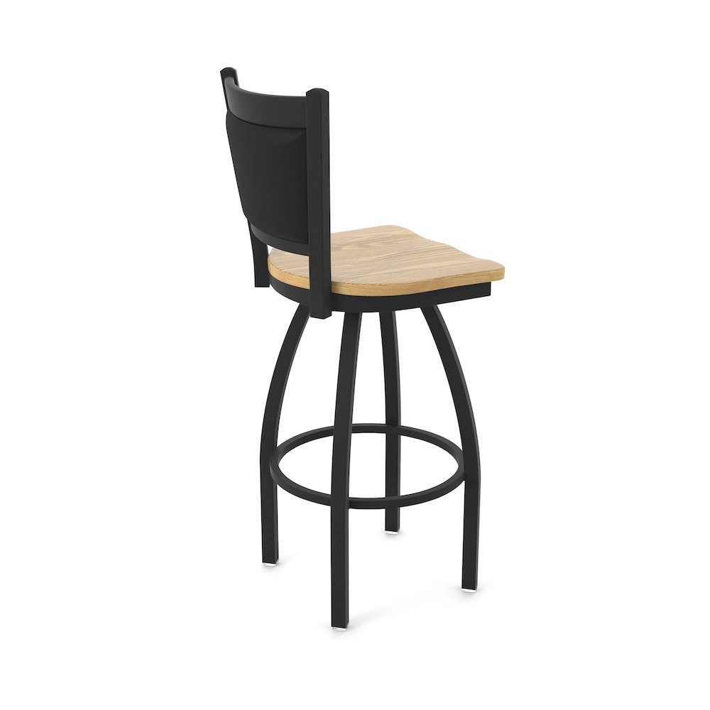 Swivel Counter Stool with Black Wrinkle Finish and Natural Oak Seat. Picture 2