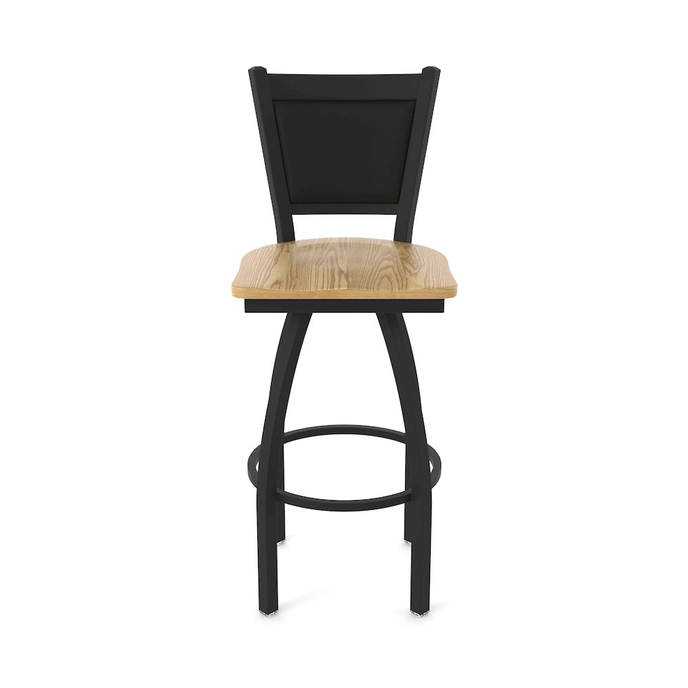 Swivel Counter Stool with Black Wrinkle Finish and Natural Oak Seat. Picture 5
