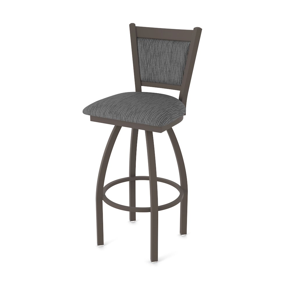Swivel Counter Stool with Bronze Finish and Graph Coal Seat and Back. Picture 1