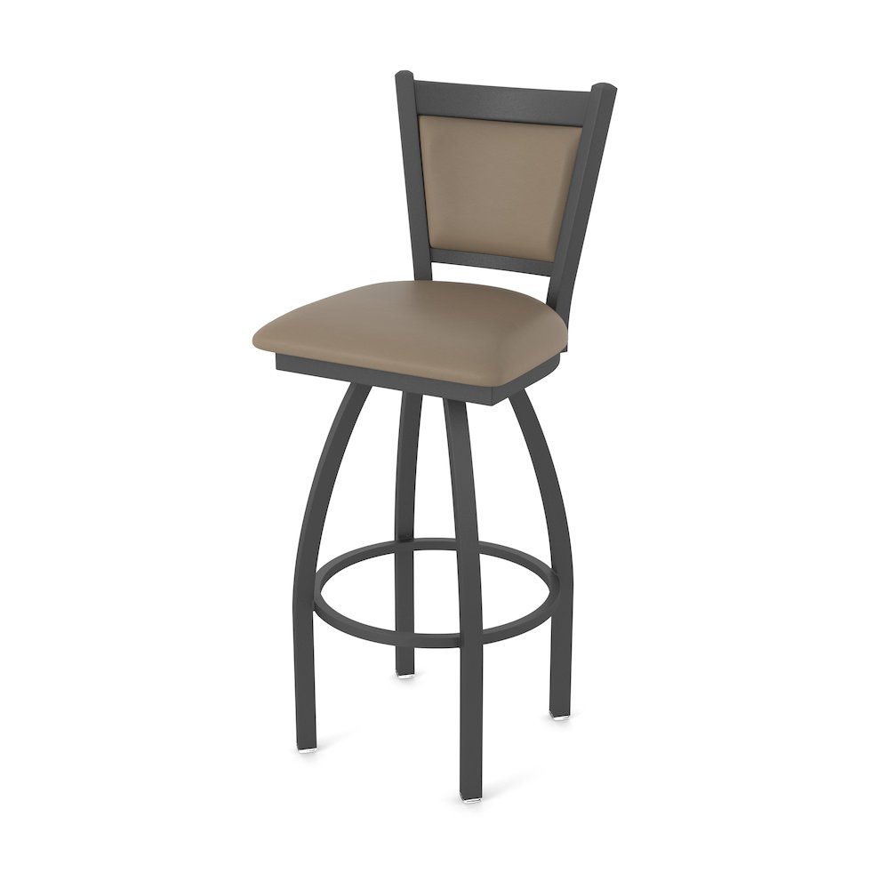 Swivel Counter Stool with Pewter Finish and Canter Earth Seat and Back. Picture 1