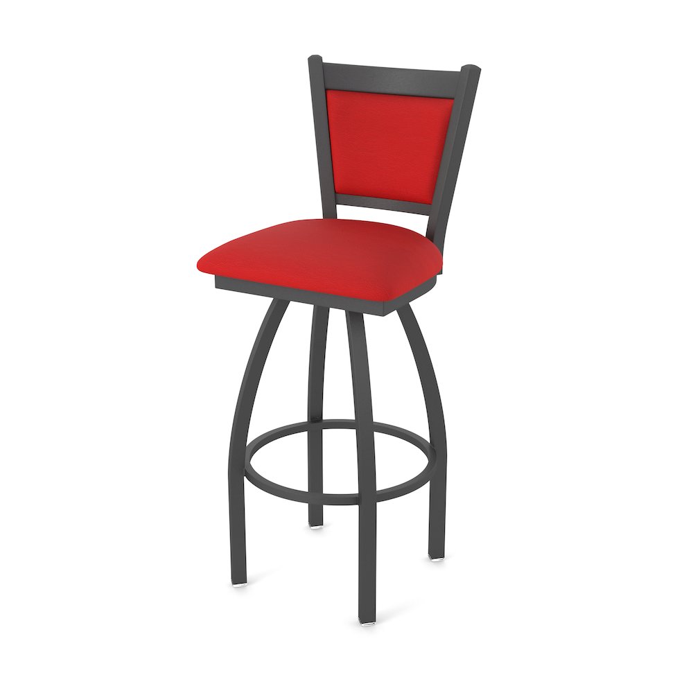 Swivel Counter Stool with Pewter Finish and Canter Red Seat and Back. Picture 1