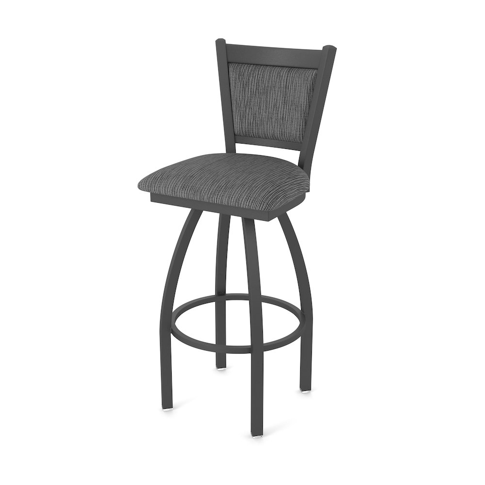 Swivel Counter Stool with Pewter Finish and Graph Coal Seat and Back. Picture 1