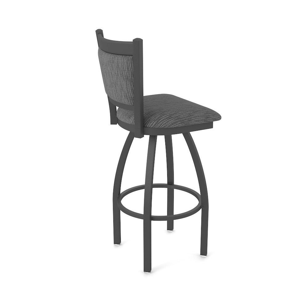 Swivel Counter Stool with Pewter Finish and Graph Coal Seat and Back. Picture 2