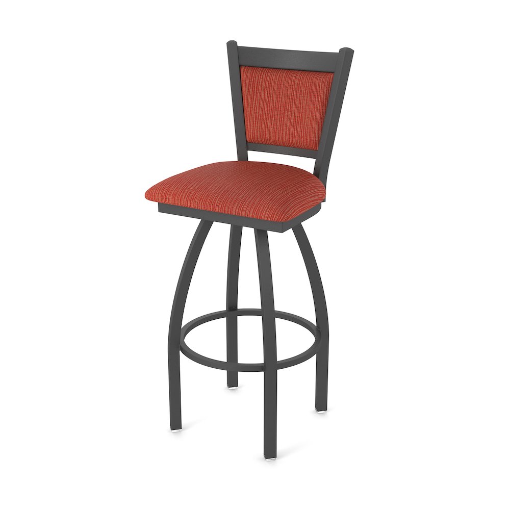 Swivel Counter Stool with Pewter Finish and Graph Poppy Seat and Back. Picture 1