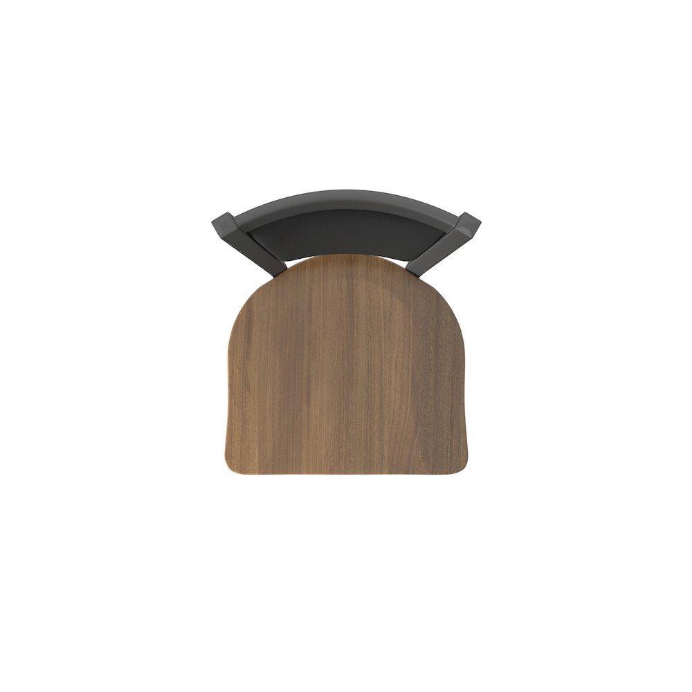 Swivel Counter Stool with Pewter Finish and Dark Maple Seat and Black Vinyl Back. Picture 3