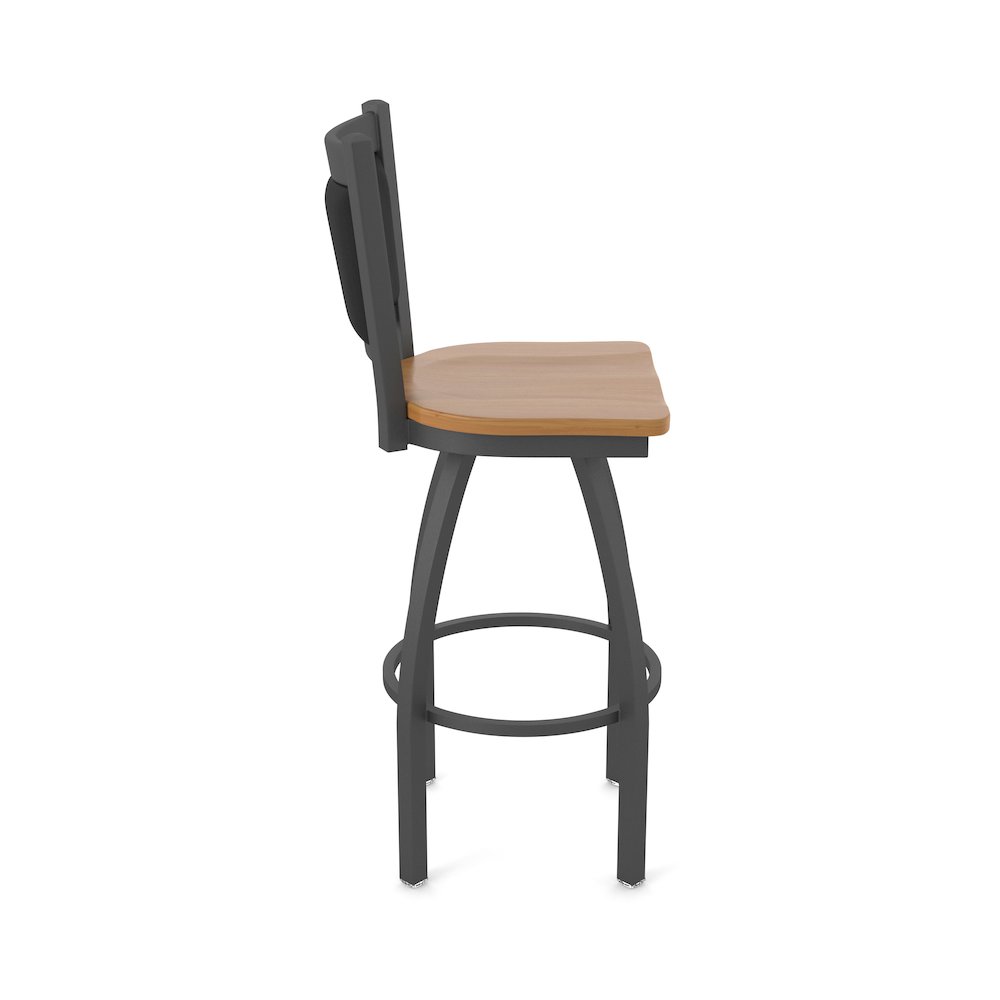 Swivel Counter Stool with Pewter Finish and Medium Maple Seat and Black Vinyl. Picture 4