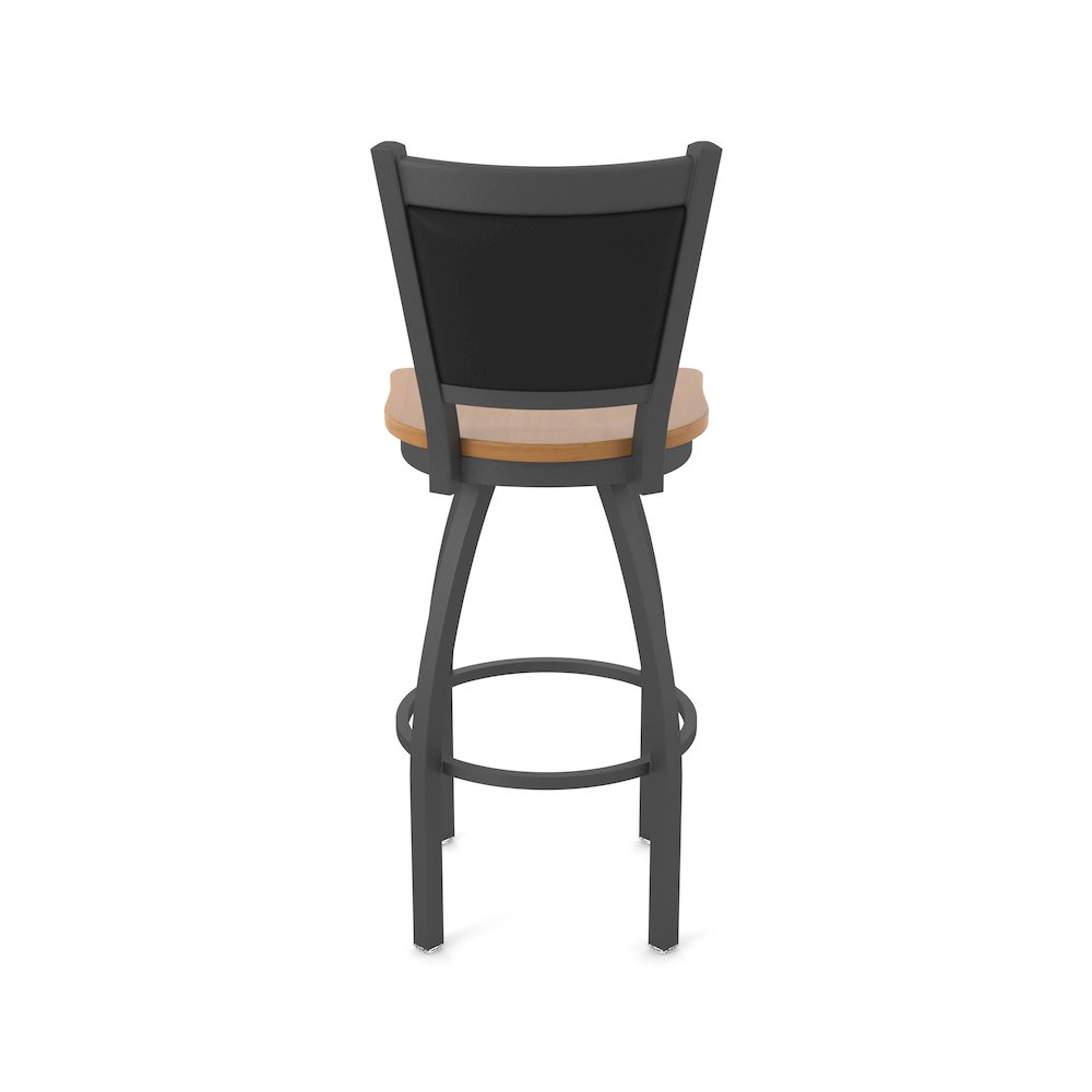 Swivel Counter Stool with Pewter Finish and Medium Maple Seat and Black Vinyl. Picture 6