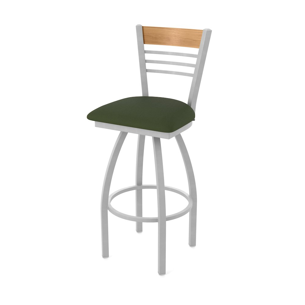 25" Swivel Counter Stool, Anodized Nickel Finish, Medium Back, Canter Pine Seat. Picture 1